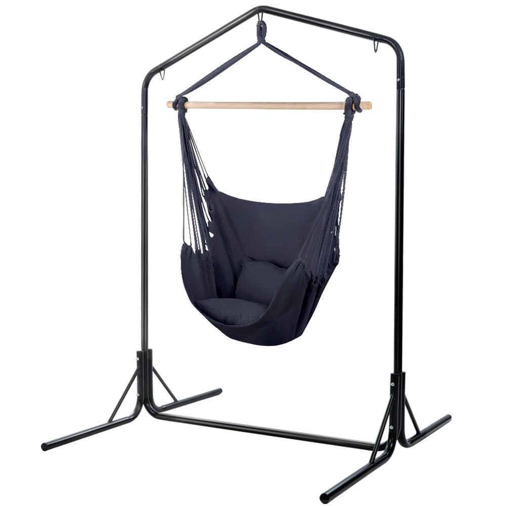 Gardeon Outdoor Hammock Chair with Stand Swing Hanging Hammock with Pillow Grey - Outdoorium