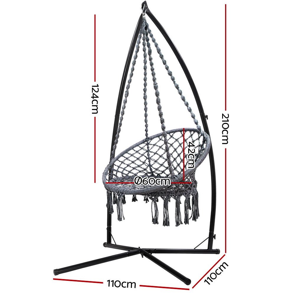 Gardeon Outdoor Hammock Chair with Steel Stand Cotton Swing Hanging 124CM Grey - Outdoorium