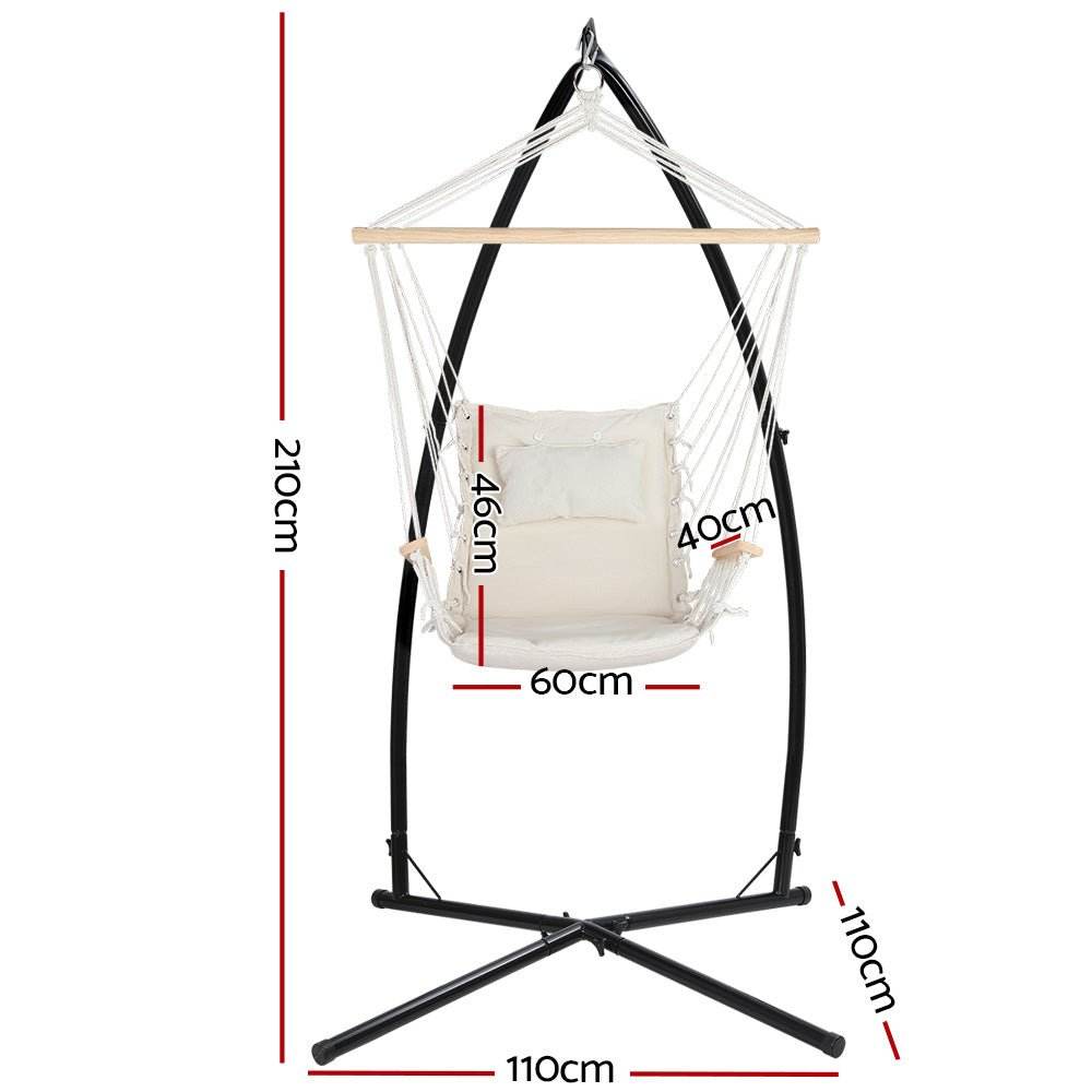 Gardeon Hammock Chair with Steel Stand Armrest Outdoor Hanging Cream - Outdoorium