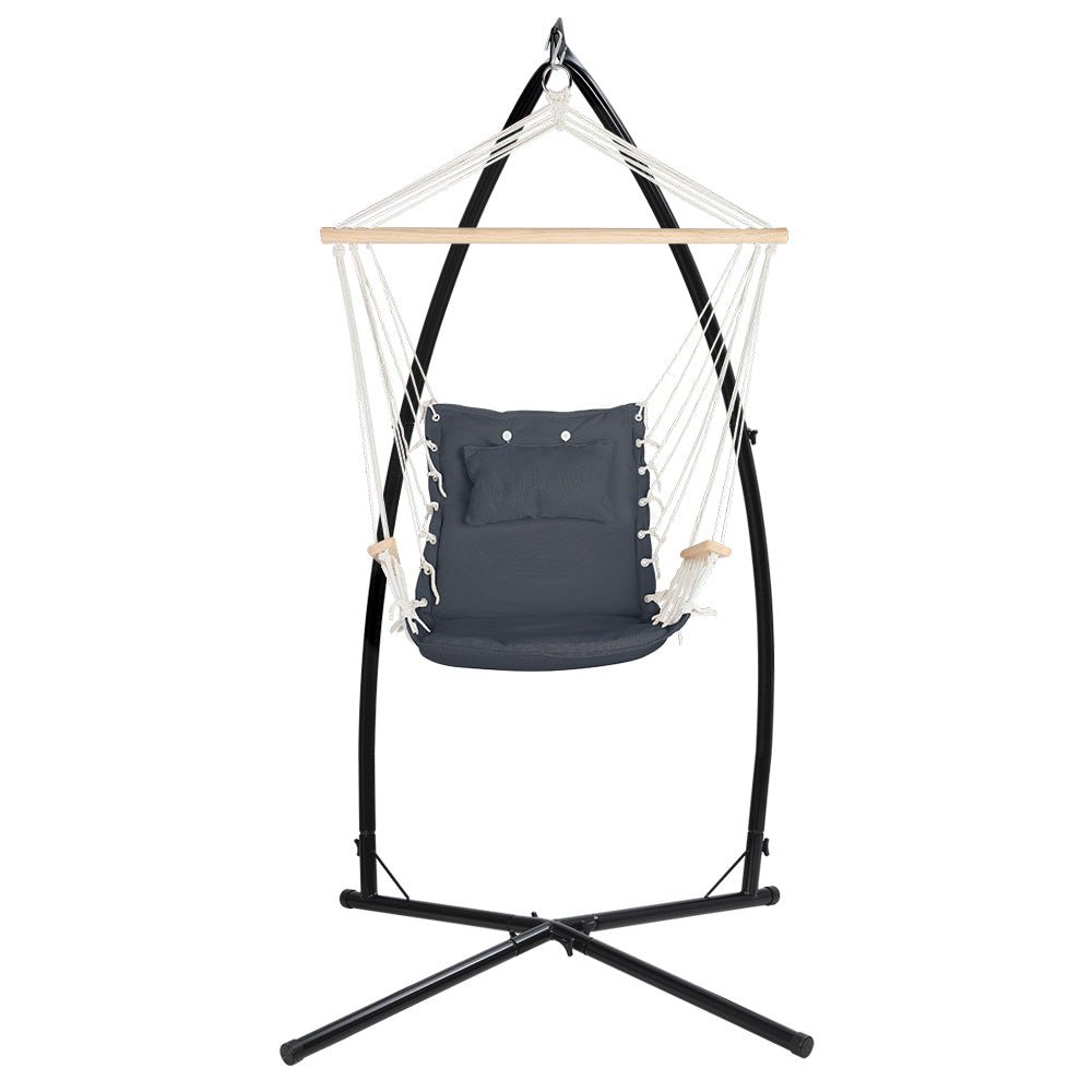 Gardeon Outdoor Hammock Chair with Steel Stand Hanging Hammock Beach Grey - Outdoorium