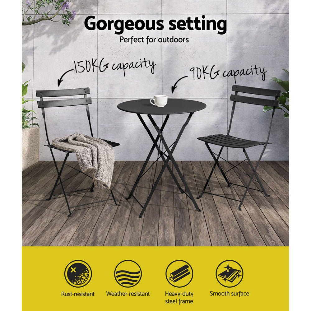 Gardeon Outdoor Setting Table and Chairs Folding Patio Furniture Bistro Set - Outdoorium