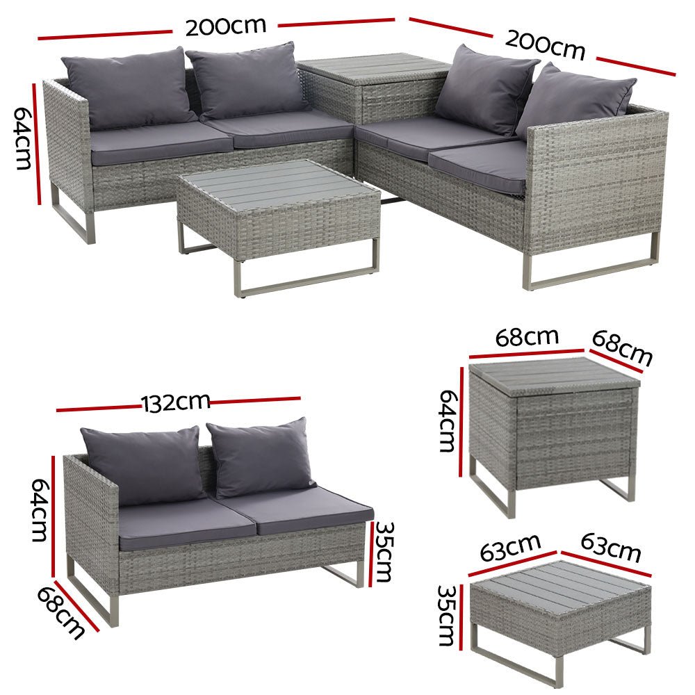 Gardeon Outdoor Sofa Furniture Garden Couch Lounge Set Patio Wicker Table Chairs - Outdoorium