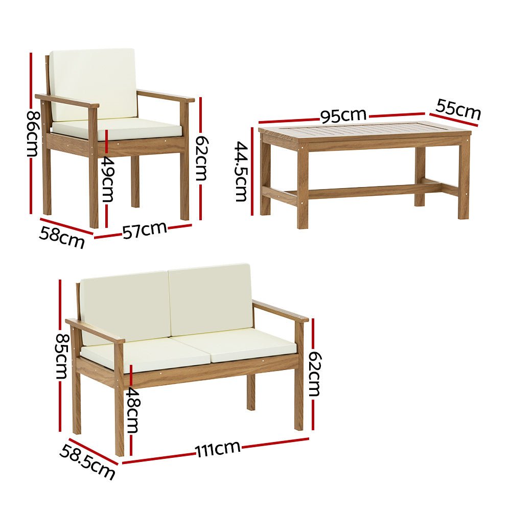 Gardeon Outdoor Sofa Set 4-Seater Acacia Wood Lounge Setting Table Chairs - Outdoorium