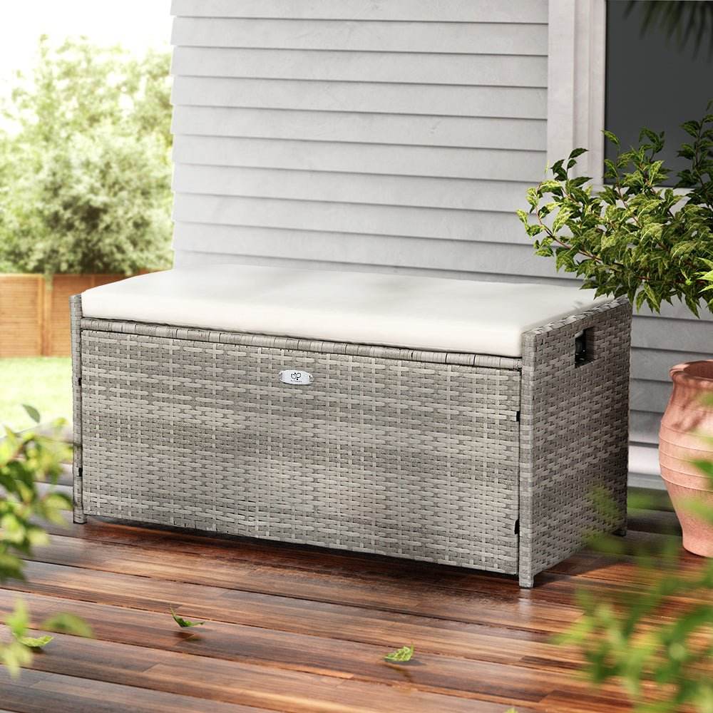 Gardeon Outdoor Storage Bench Box Patio Wicker Cushion Chair