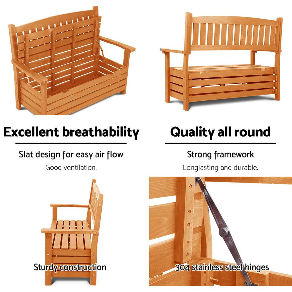 Gardeon Outdoor Storage Bench Box Wooden Garden Chair 2 Seat Timber Furniture - Outdoorium