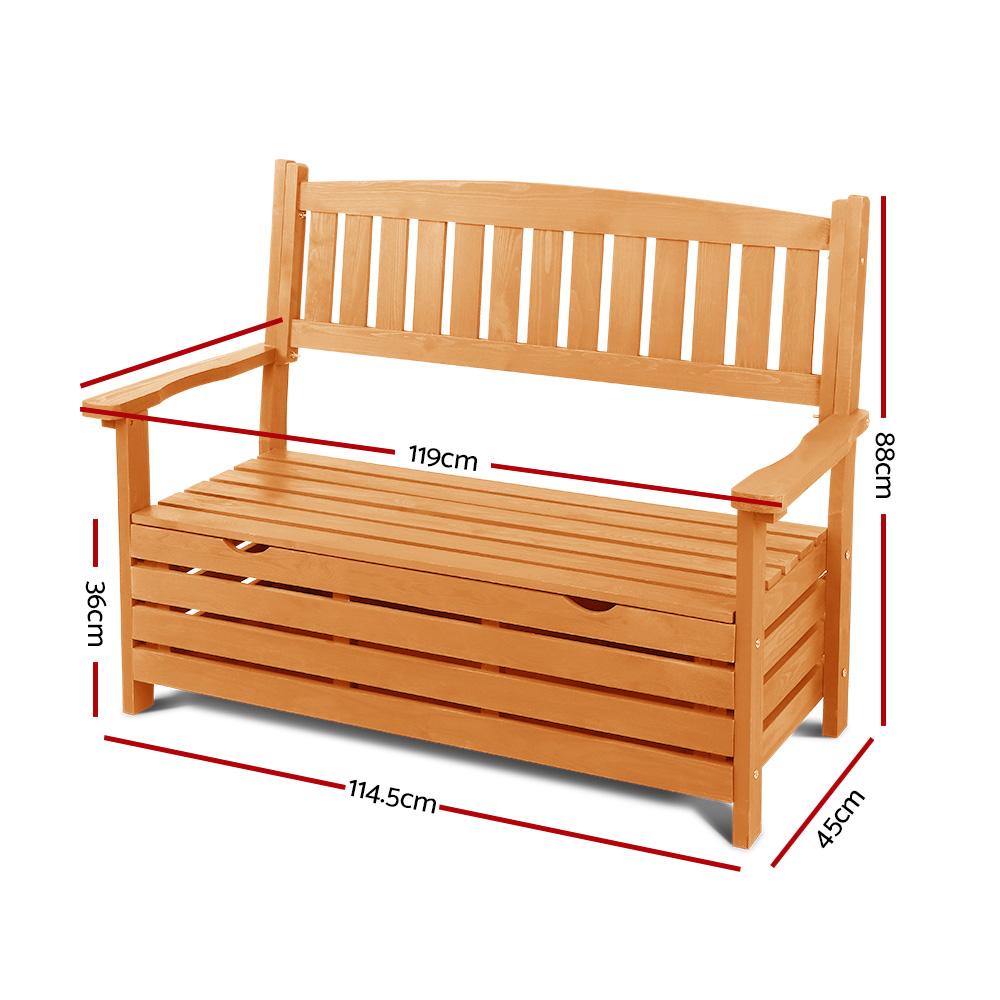 Gardeon Outdoor Storage Bench Box Wooden Garden Chair 2 Seat Timber Furniture - Outdoorium