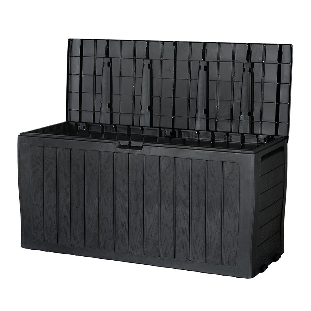 Gardeon Outdoor Storage Box 220L Lockable Organiser Garden Deck Toy Shed Tool Black - Outdoorium