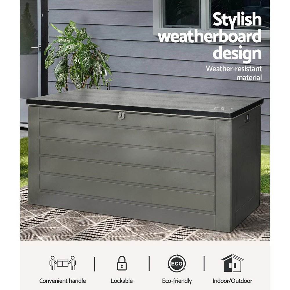Gardeon Outdoor Storage Box 680L Container Lockable Garden Bench Tool Shed Black - Outdoorium
