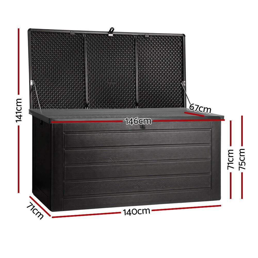 Gardeon Outdoor Storage Box 680L Container Lockable Garden Bench Shed Tool All Black - Outdoorium