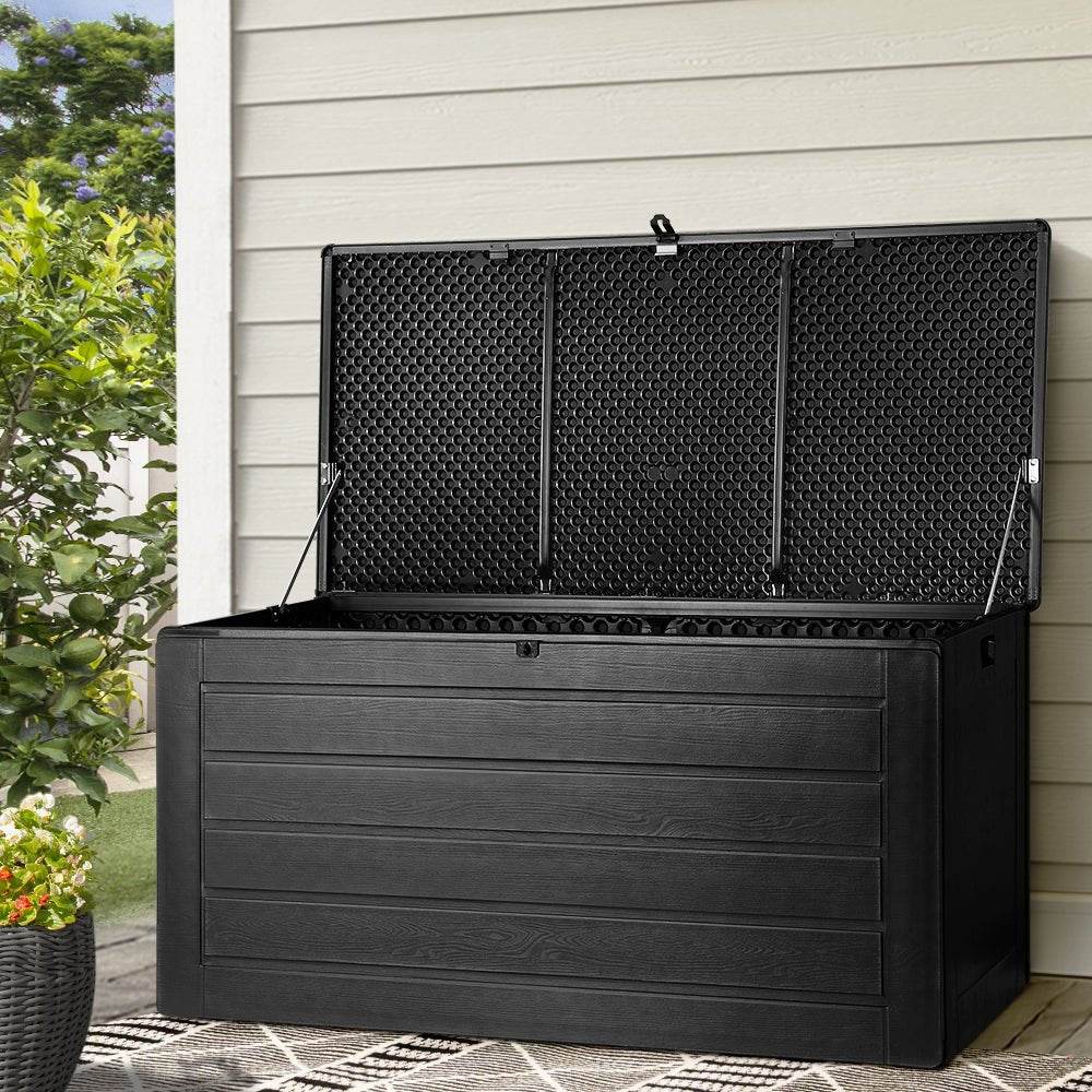 Gardeon Outdoor Storage Box 680L Container Lockable Garden Bench Shed Tool All Black - Outdoorium