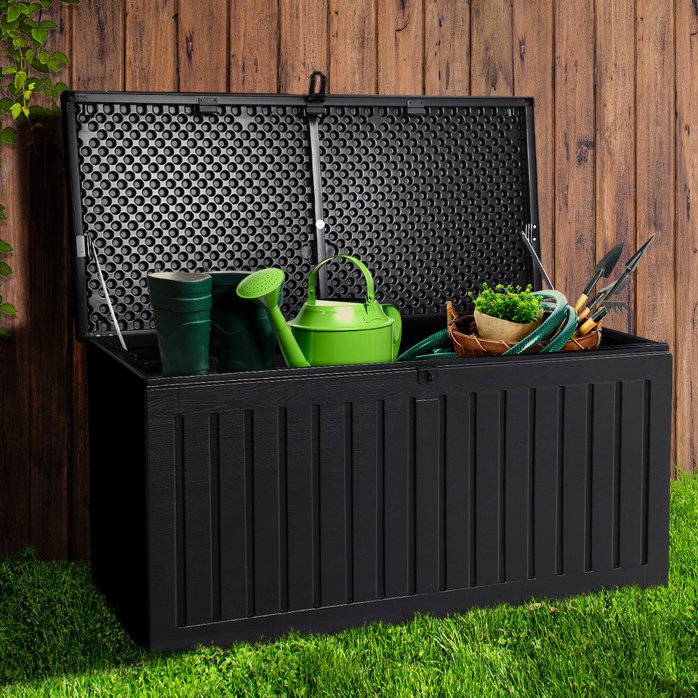 Gardeon Outdoor Storage Box Container Garden Toy Indoor Tool Chest Sheds 270L Black - Outdoorium