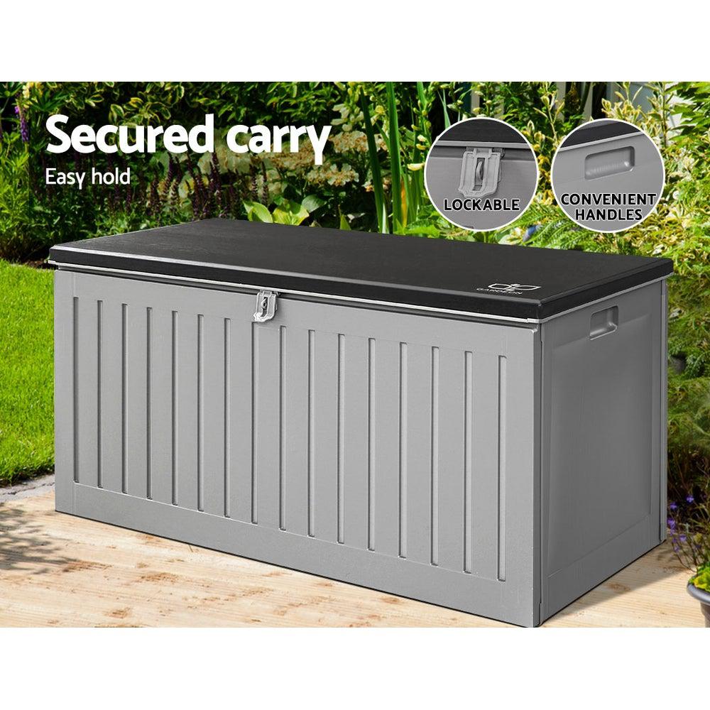 Gardeon Outdoor Storage Box Container Garden Toy Indoor Tool Chest Sheds 270L Dark Grey - Outdoorium