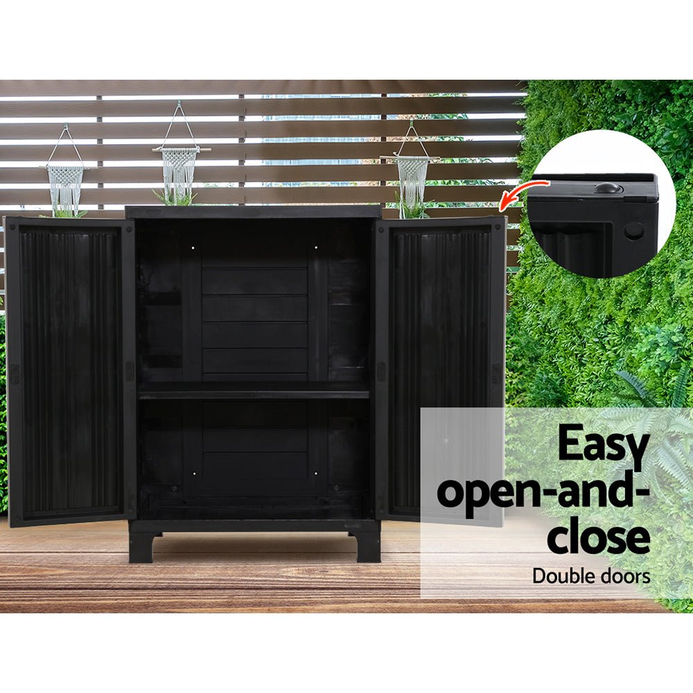 Gardeon Outdoor Storage Cabinet Cupboard Lockable Garden Sheds Adjustable Black - Outdoorium