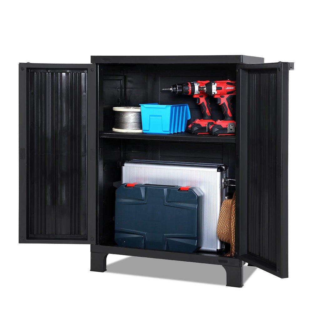 Gardeon Outdoor Storage Cabinet Cupboard Lockable Garden Sheds Adjustable Black - Outdoorium