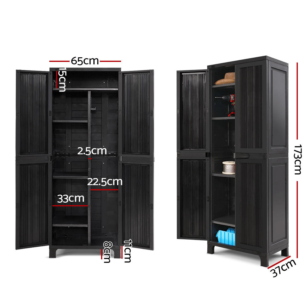 Gardeon Outdoor Storage Cabinet Lockable Tall Garden Sheds Garage Adjustable Black 173CM - Outdoorium