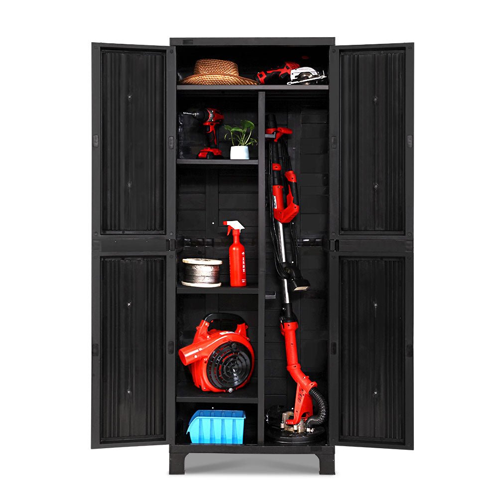 Gardeon Outdoor Storage Cabinet Lockable Tall Garden Sheds Garage Adjustable Black 173CM - Outdoorium