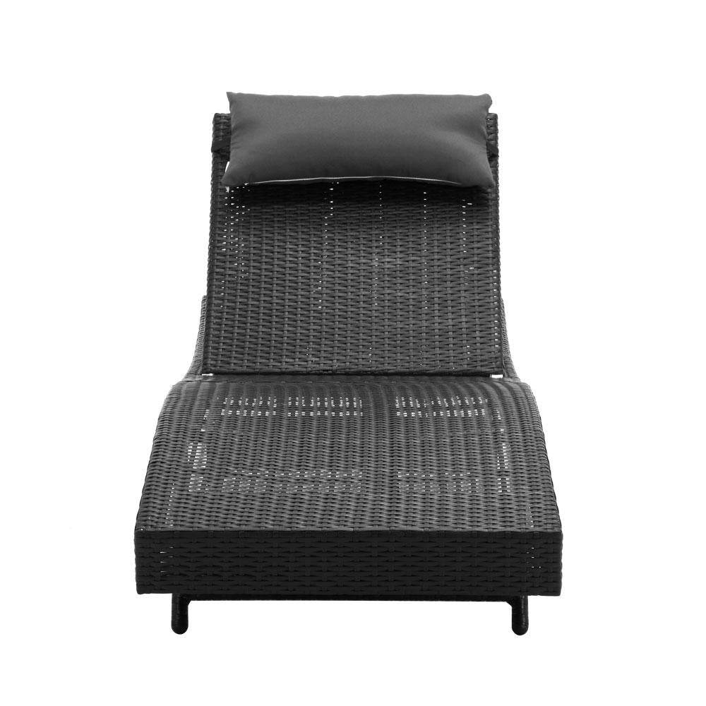 Gardeon 2PC Sun Lounge Wicker Lounger Outdoor Furniture Beach Chair Garden Adjustable Black - Outdoorium
