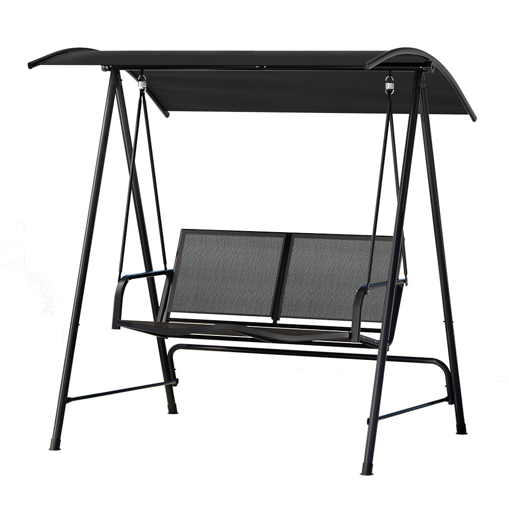 Gardeon Outdoor Swing Chair Garden Bench 2 Seater Canopy Patio Furniture Black - Outdoorium