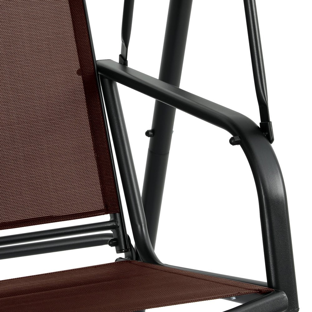 Gardeon Outdoor Swing Chair Garden Bench 2 Seater Canopy Patio Furniture Brown - Outdoorium