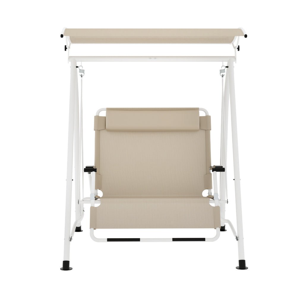 Gardeon Outdoor Swing Chair Garden Lounger 2 Seater Canopy Patio Furniture Beige - Outdoorium