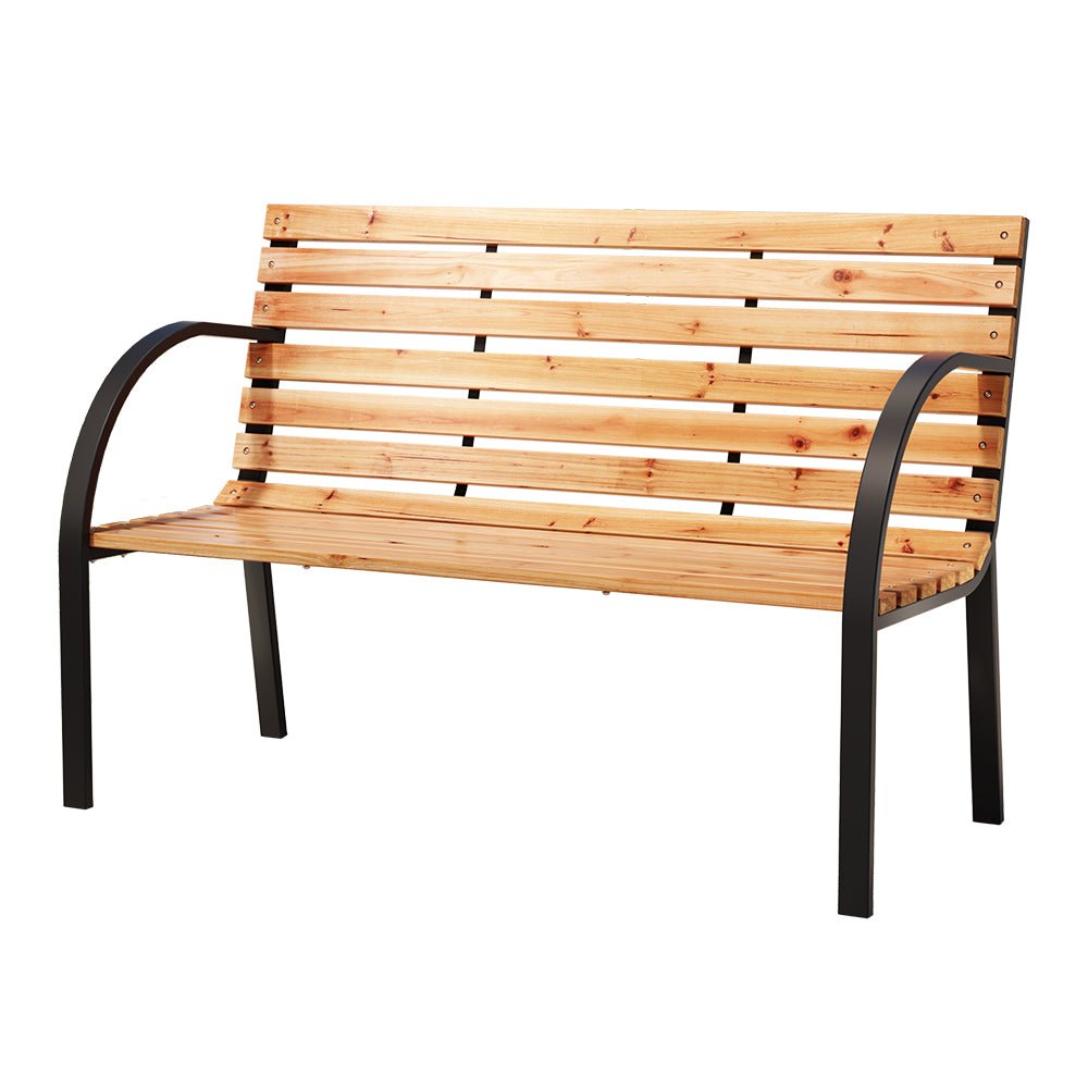 Gardeon Outdoor Wooden Garden Bench Steel 2 Seater Patio Furniture - Outdoorium