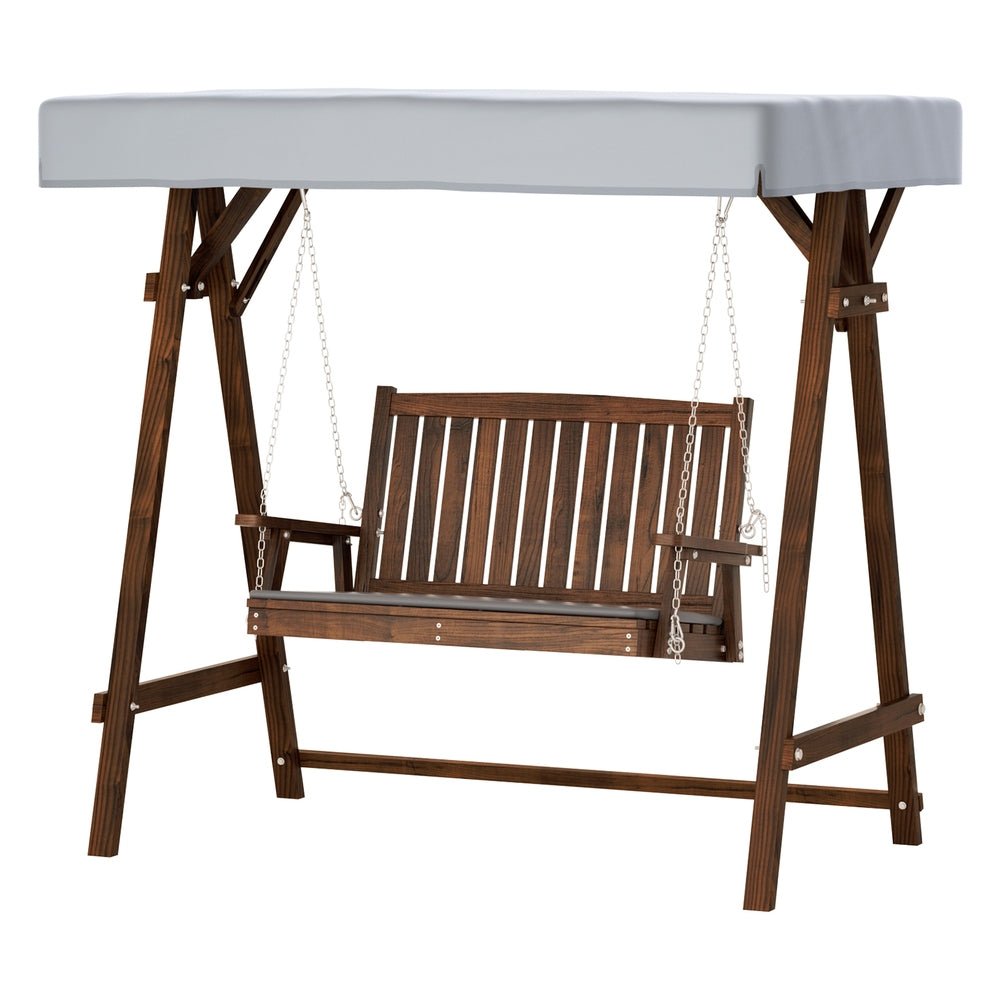 Gardeon Outdoor Wooden Swing Chair Garden Bench Canopy Cushion 2 Seater Charcoal - Outdoorium