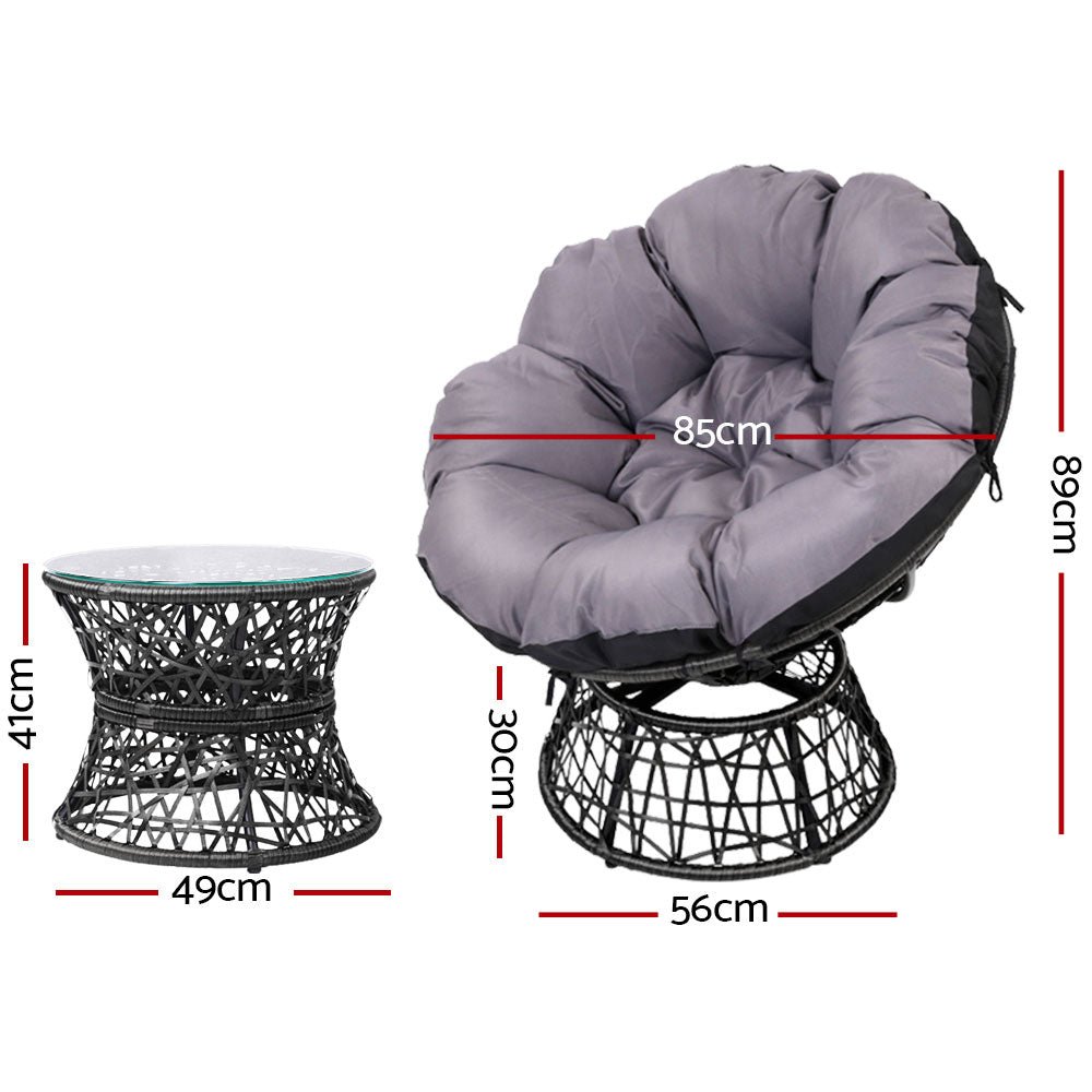 Gardeon Outdoor Papasan Chairs Table Lounge Setting Patio Furniture Wicker Black - Outdoorium