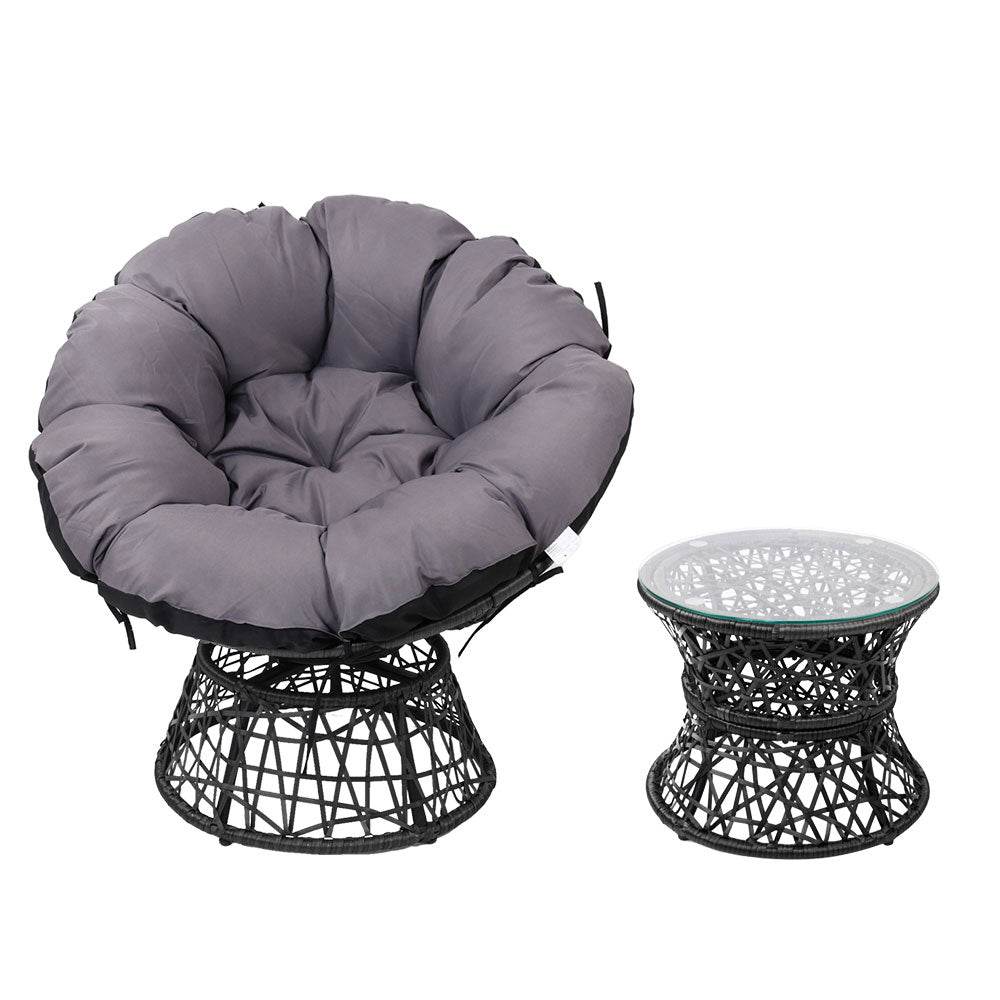 Gardeon Outdoor Lounge Setting Papasan Chair Wicker Table Garden Furniture Black - Outdoorium