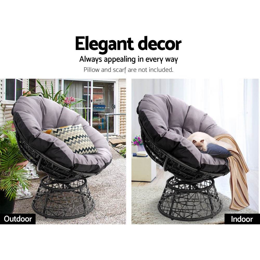 Gardeon Outdoor Lounge Setting Papasan Chair Wicker Table Garden Furniture Black - Outdoorium