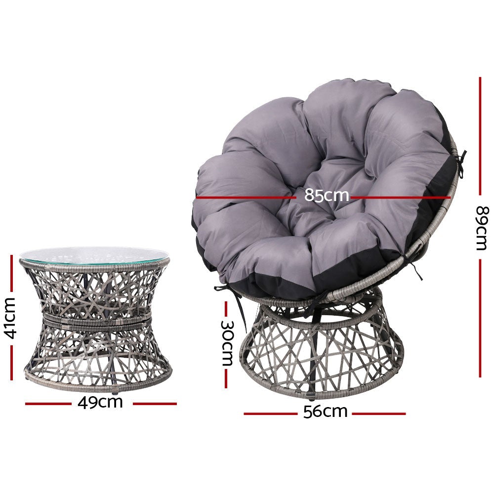 Gardeon Outdoor Papasan Chairs Table Lounge Setting Patio Furniture Wicker Grey - Outdoorium