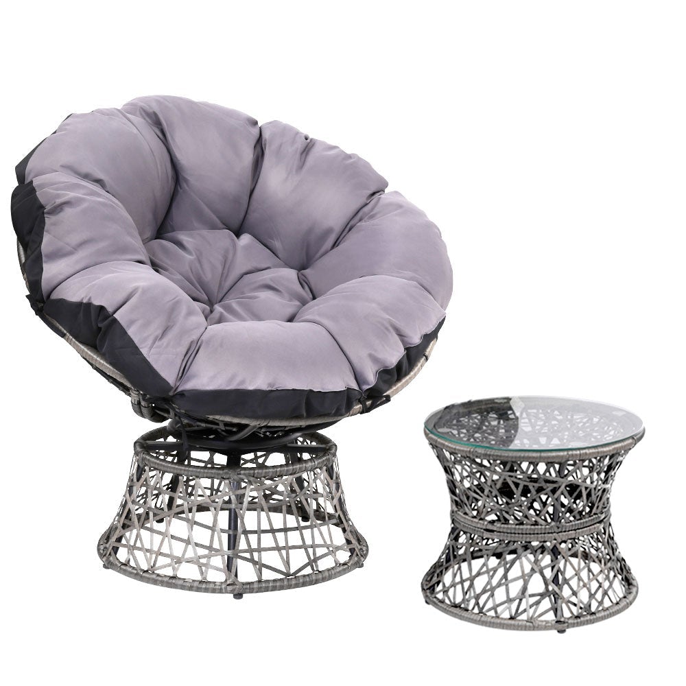 Gardeon Outdoor Papasan Chairs Table Lounge Setting Patio Furniture Wicker Grey - Outdoorium