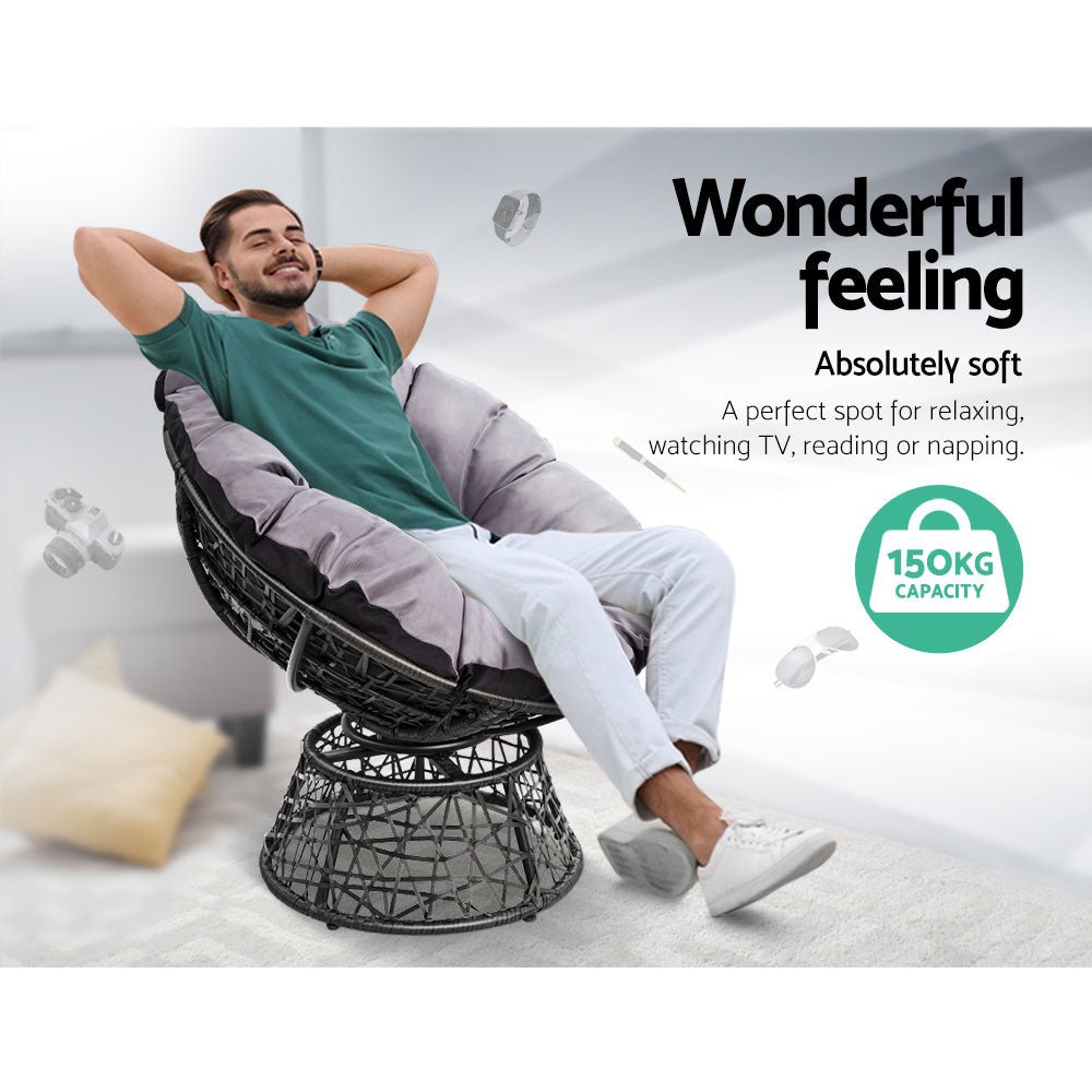 Gardeon Outdoor Papasan Chairs Lounge Setting Patio Furniture Wicker Black - Outdoorium