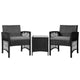 Gardeon 3PC Outdoor Bistro Set Patio Furniture Wicker Dining Chairs Table Cushion Black - Outdoorium