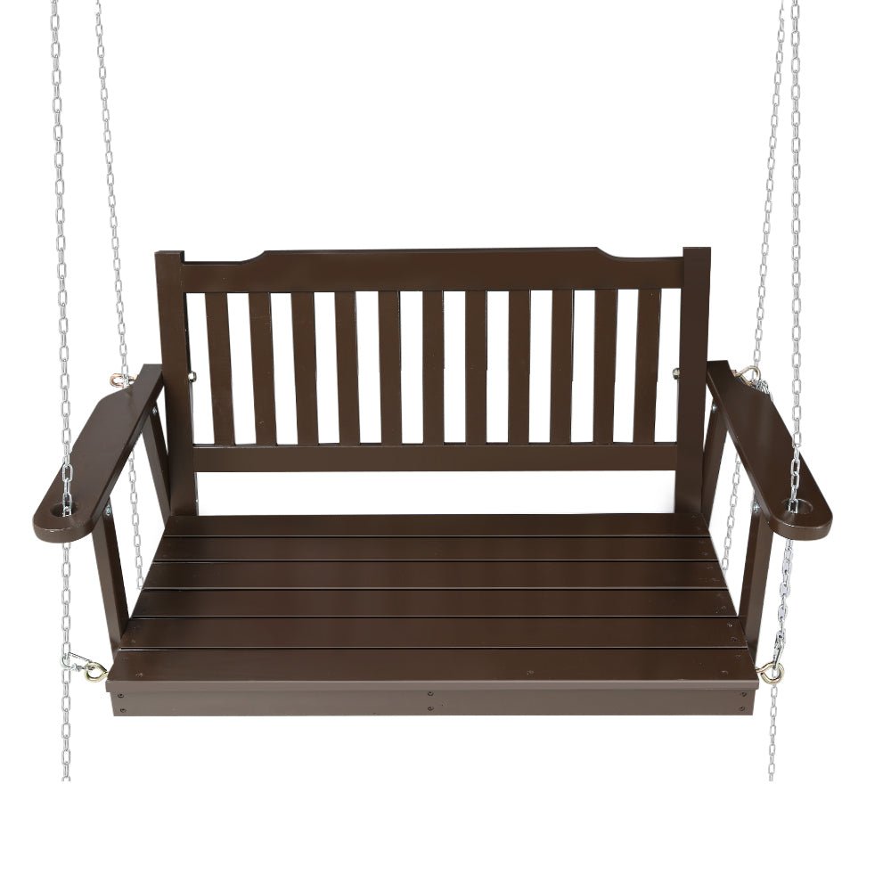 Gardeon Porch Swing Chair with Chain Garden Bench Outdoor Furniture Wooden Brown - Outdoorium