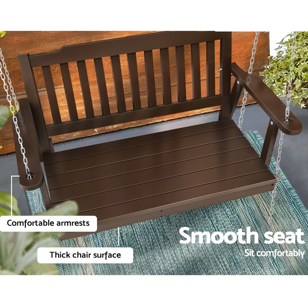 Gardeon Porch Swing Chair with Chain Garden Bench Outdoor Furniture Wooden Brown - Outdoorium