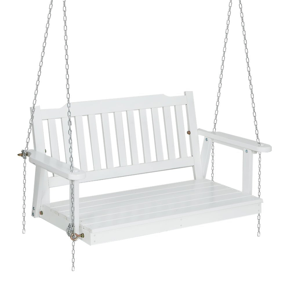 Gardeon Porch Swing Chair with Chain Garden Bench Outdoor Furniture Wooden White - Outdoorium
