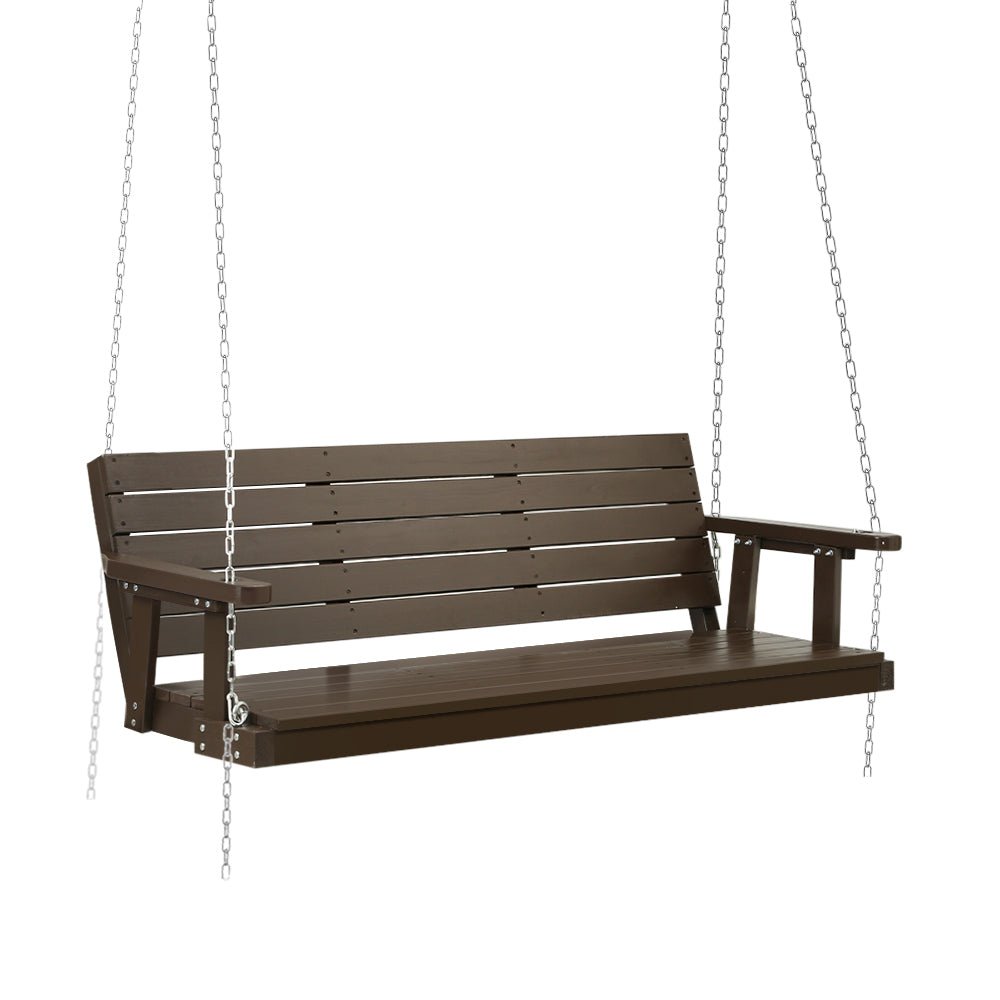 Gardeon Porch Swing Chair with Chain Outdoor Furniture 3 Seater Bench Wooden Brown - Outdoorium