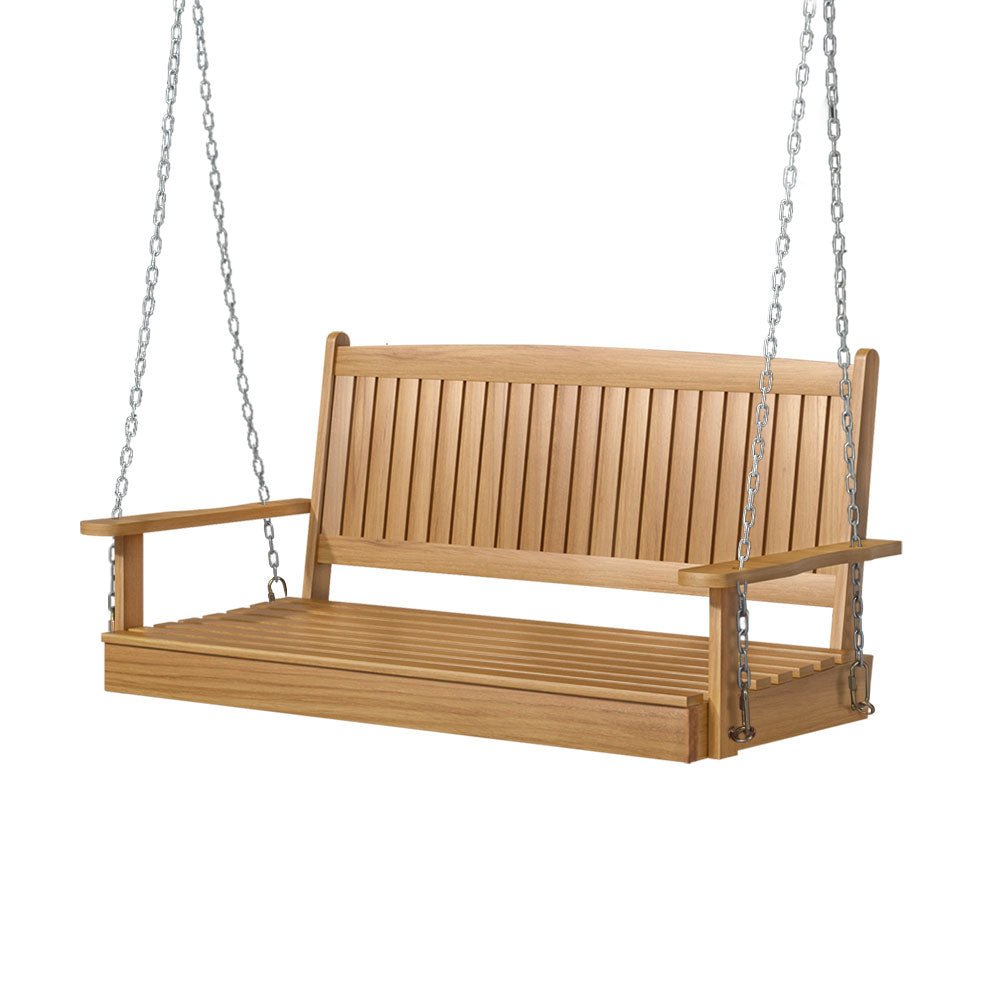 Gardeon Porch Swing Chair With Chain Outdoor Furniture Wooden Bench 2 Seat Teak - Outdoorium