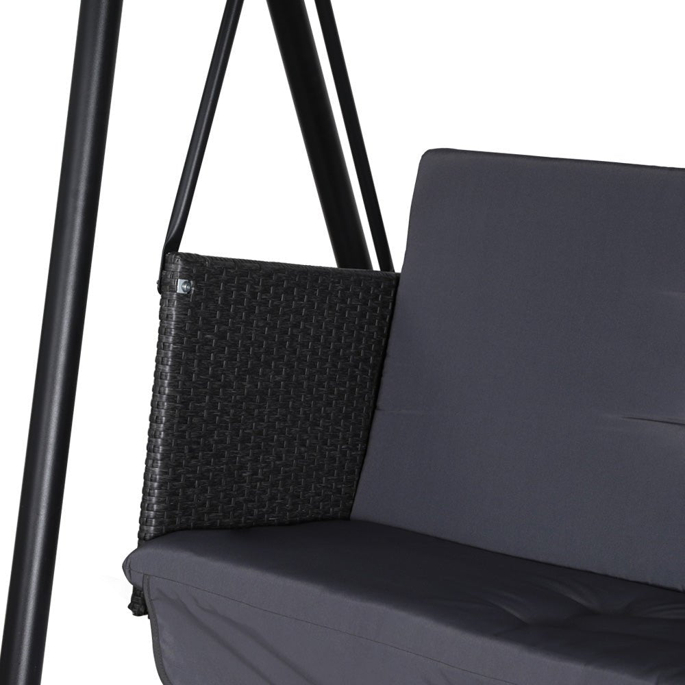 Gardeon Rattan Swing Chair with Canopy Outdoor Garden Bench 3 Seater Grey - Outdoorium