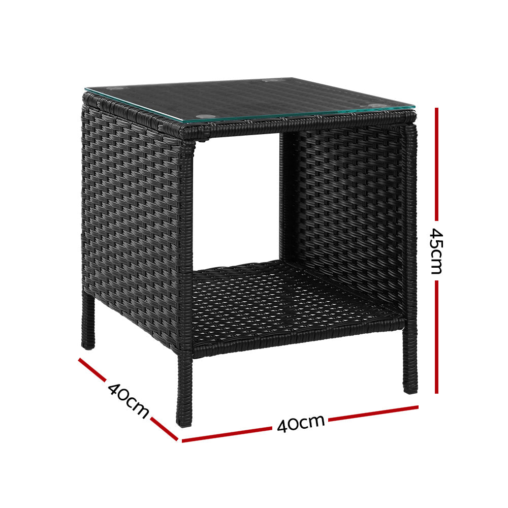 Gardeon Side Table Coffee Patio Outdoor Furniture Rattan Desk Indoor Garden Black - Outdoorium