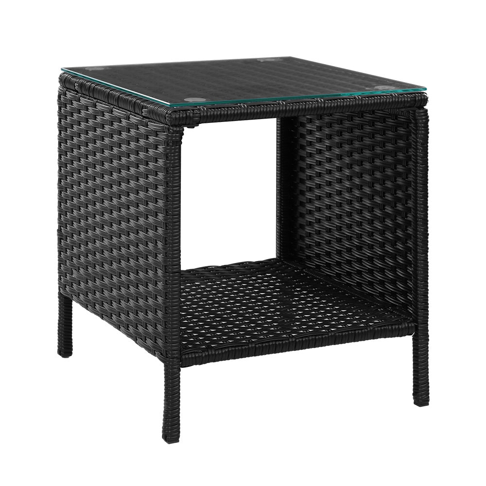 Gardeon Side Table Coffee Patio Outdoor Furniture Rattan Desk Indoor Garden Black - Outdoorium