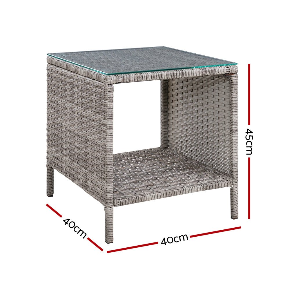 Gardeon Side Table Coffee Patio Outdoor Furniture Rattan Desk Indoor Garden Grey - Outdoorium