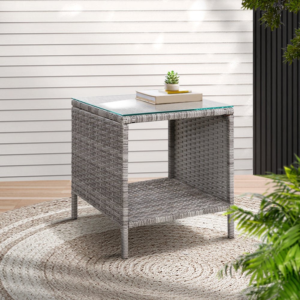 Gardeon Side Table Coffee Patio Outdoor Furniture Rattan Desk Indoor Garden Grey - Outdoorium