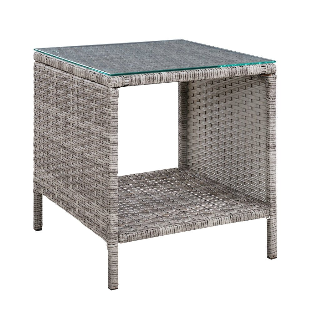 Gardeon Side Table Coffee Patio Outdoor Furniture Rattan Desk Indoor Garden Grey - Outdoorium