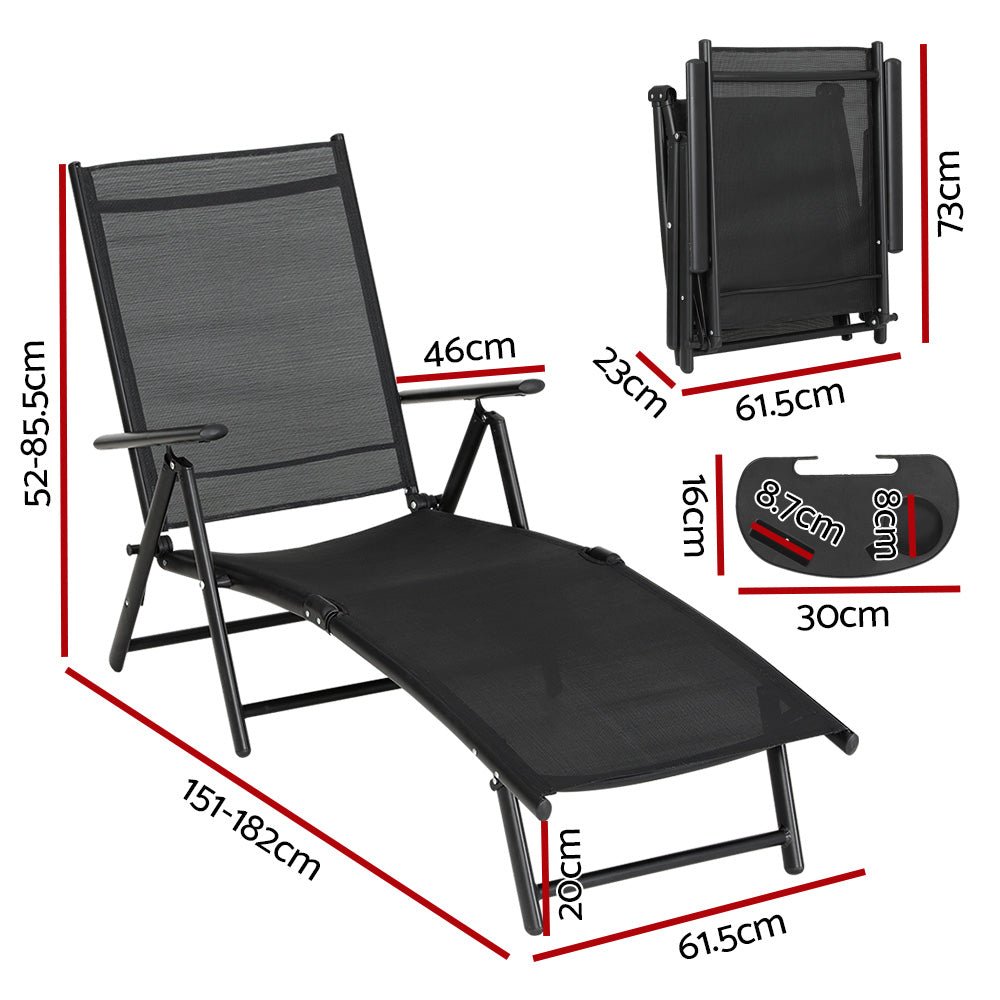 Gardeon Sun Lounge Outdoor Lounger Recliner Chair Foldable Patio Furniture - Outdoorium