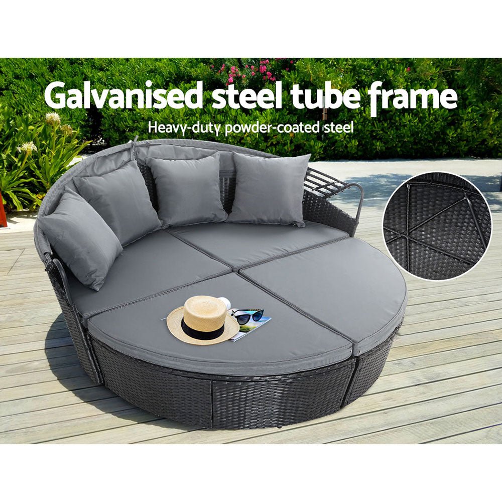 Gardeon Sun Lounge Setting Wicker Lounger Day Bed Outdoor Furniture Patio Black - Outdoorium