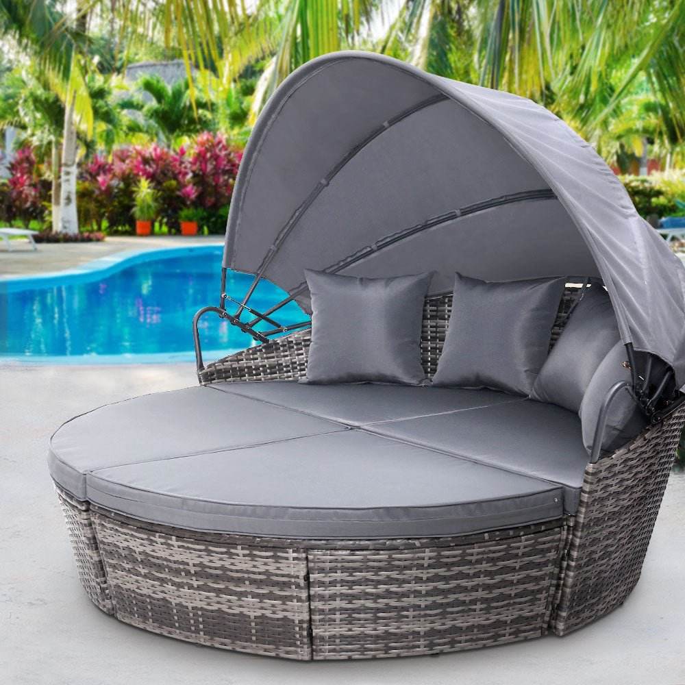 Gardeon Sun Lounge Setting Wicker Lounger Day Bed Outdoor Furniture Patio Grey - Outdoorium