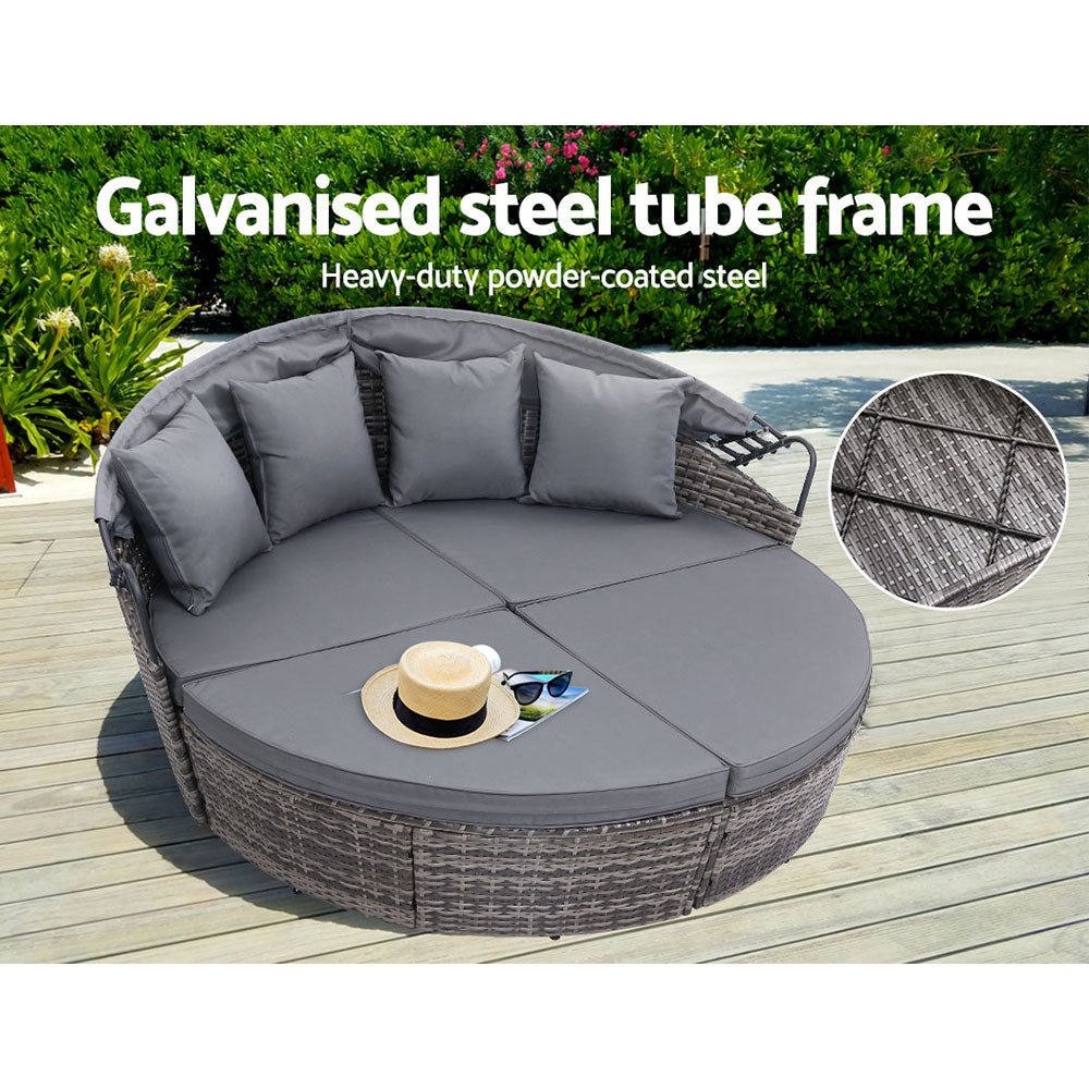 Gardeon Sun Lounge Setting Wicker Lounger Day Bed Outdoor Furniture Patio Grey - Outdoorium