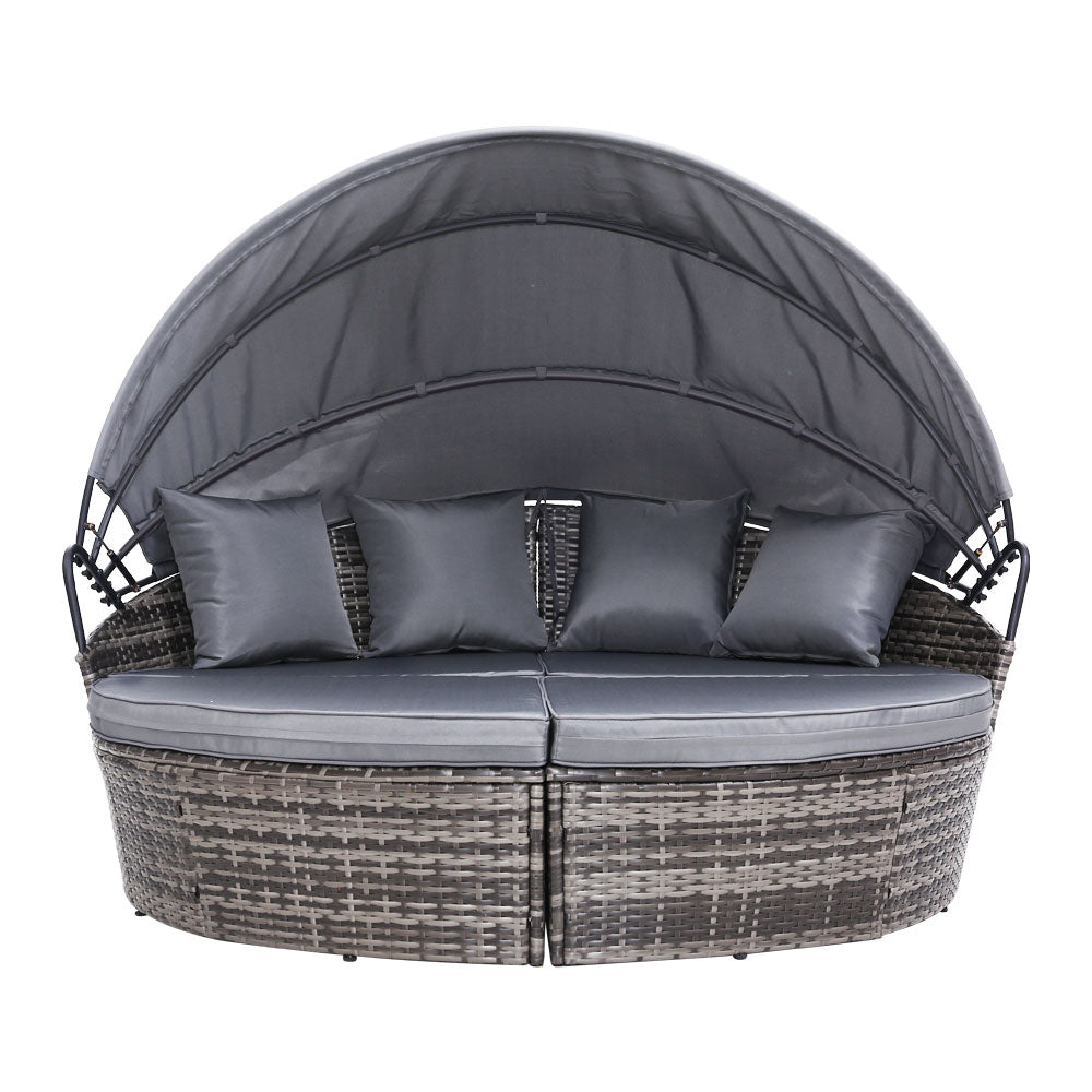 Gardeon Sun Lounge Setting Wicker Lounger Day Bed Outdoor Furniture Patio Grey - Outdoorium