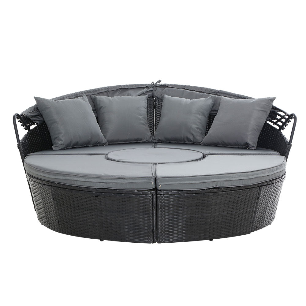 Gardeon Sun Lounge Setting Wicker Lounger Day Bed Patio Outdoor Furniture Black - Outdoorium